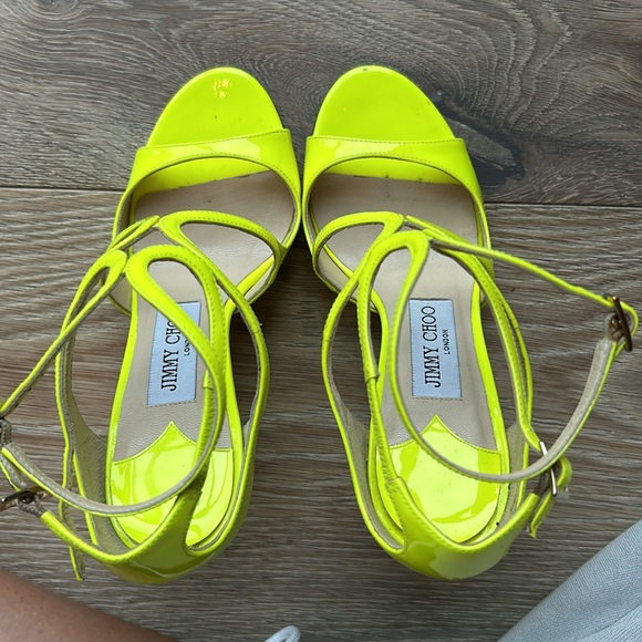 Jimmy Choo Neon Yellow Lance High Heel Sandals - Picture 6 of 7